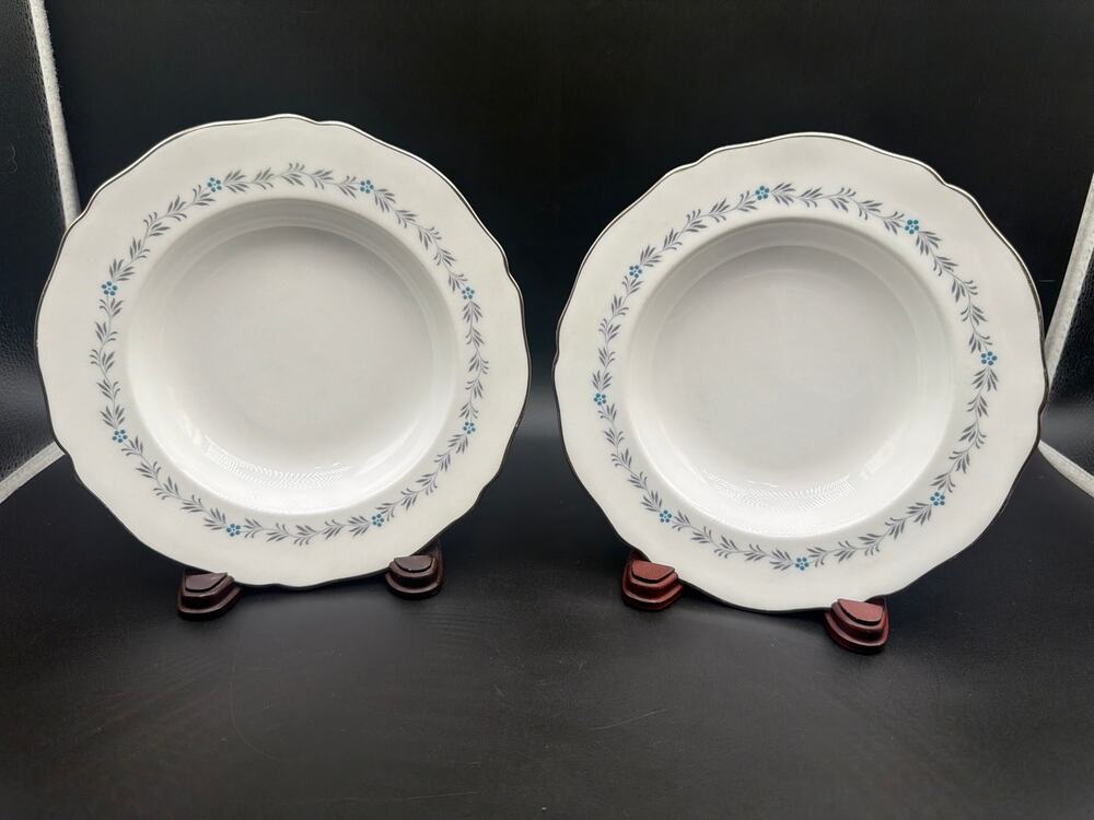 Vintage Spode Lyric Bone China Rim Soup Bowl England 1962-1969 Platinum (1 of 2)